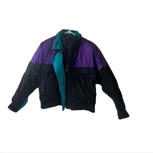 Eddie Bauer Small Black, Purple and Green Vintage 90s Goose Down Coat - Picture 1 of 4